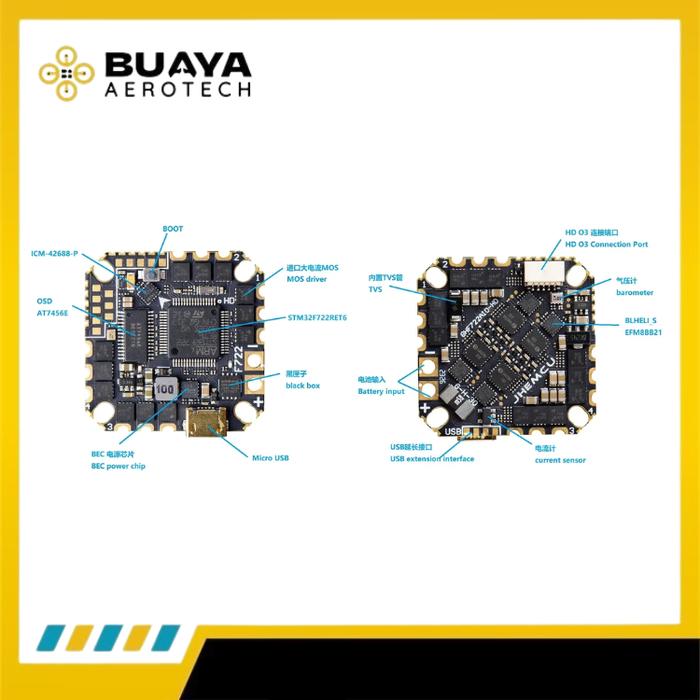 JHEMCU GHF722 AIO 40A BLUEJAY 4in1 ESC 2-6S OSD FC Flight Controller 25.5x25.5mm for HD Digital FPV Drone - Gambar 3